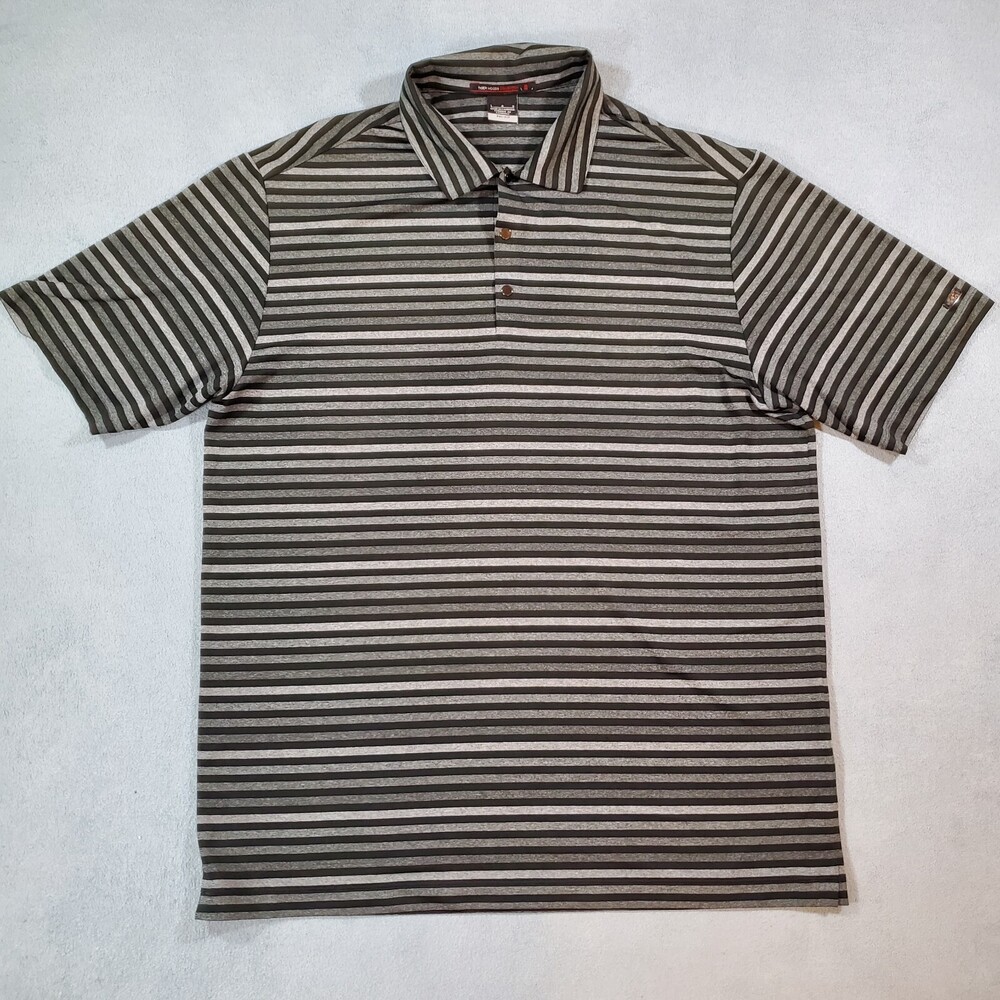 Nike Tiger Woods Golf Shirt Mens Large Gray Striped Dri Fit Performance Polo